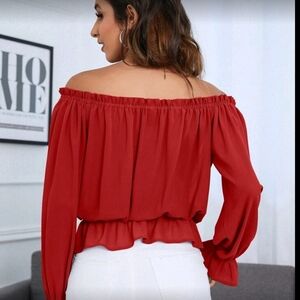 Elegant Red Off-Shoulder Women's Top
